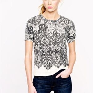 J. Crew Black and Cream Paisley ( Graphic Lace Print )  Short Sleeve Tee XS